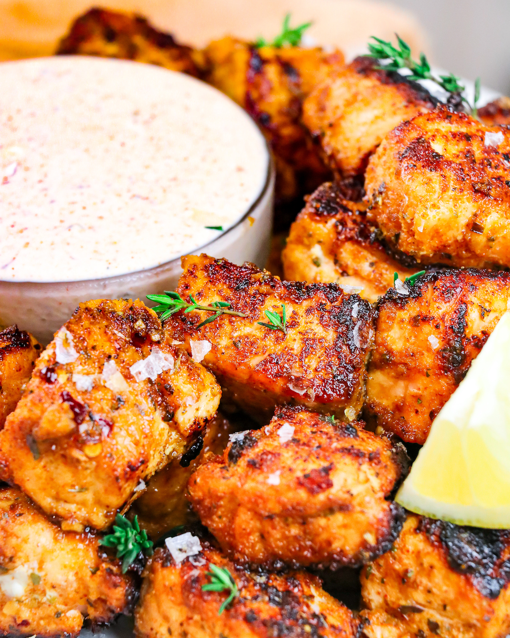 Easy Blackened Salmon Bites with Yogurt Remoulade Sauce